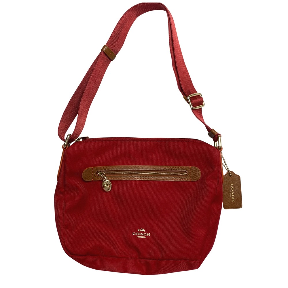 Coach Sawyer Crossbody Bag Red With Tan Leather Trim and Gold tone Hardware